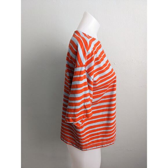 Marimekko Uniqlo Sz Small Crew Neck Tee T Shirt Orange Blue Stripe Half Sleeves - Picture 12 of 16